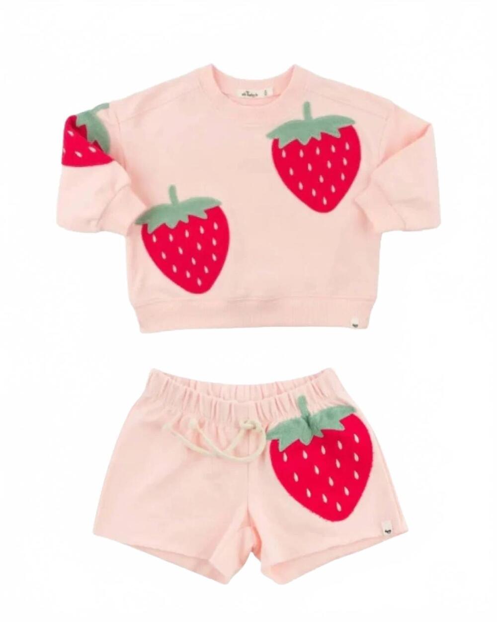 NEW OH BABY! kids charlie strawberry applique sweatshirt/short set in pale pink